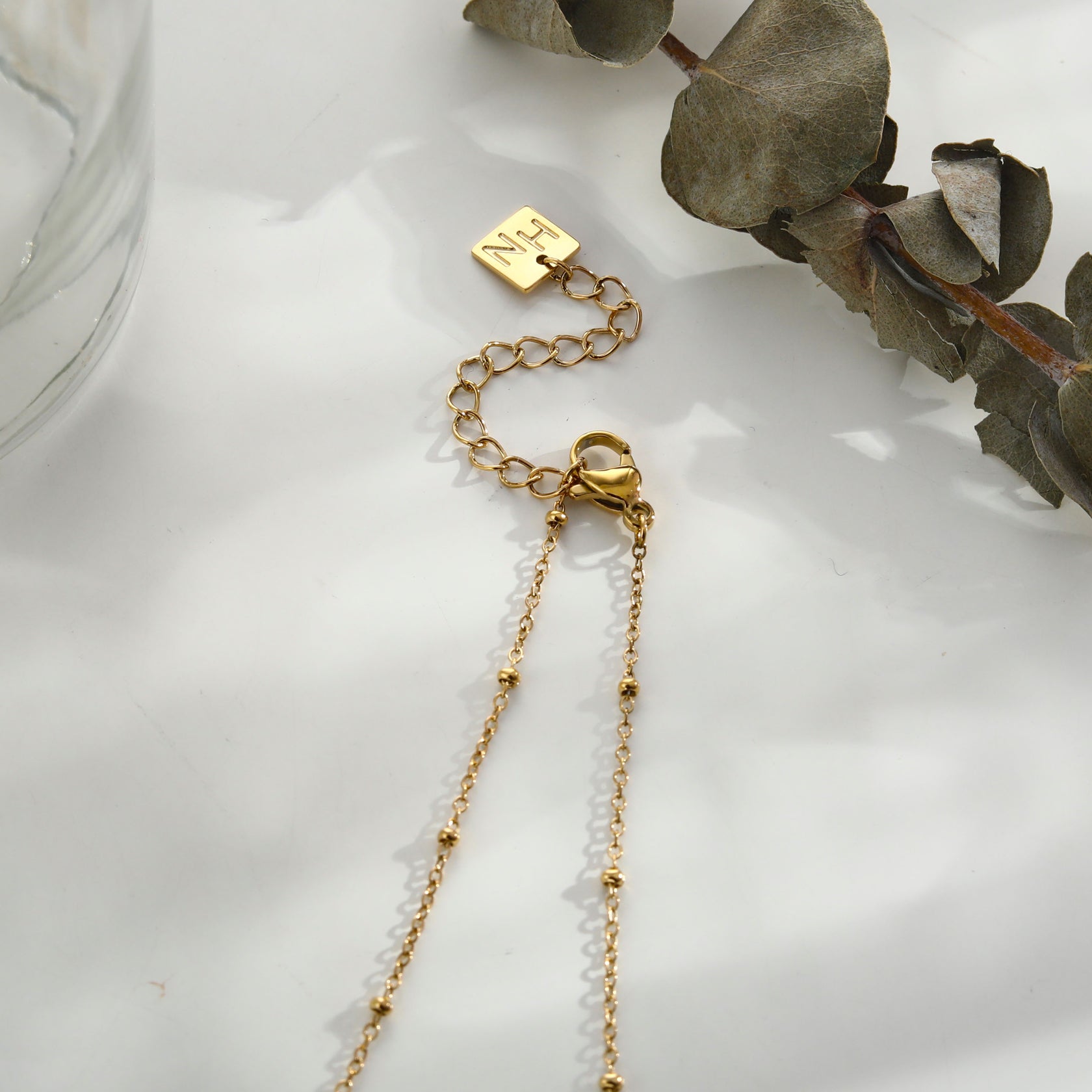 Hackney Nine Gold RIHANNA Beaded Chain Necklace with a Pavé Zirconia Serpent Pendant in Gold