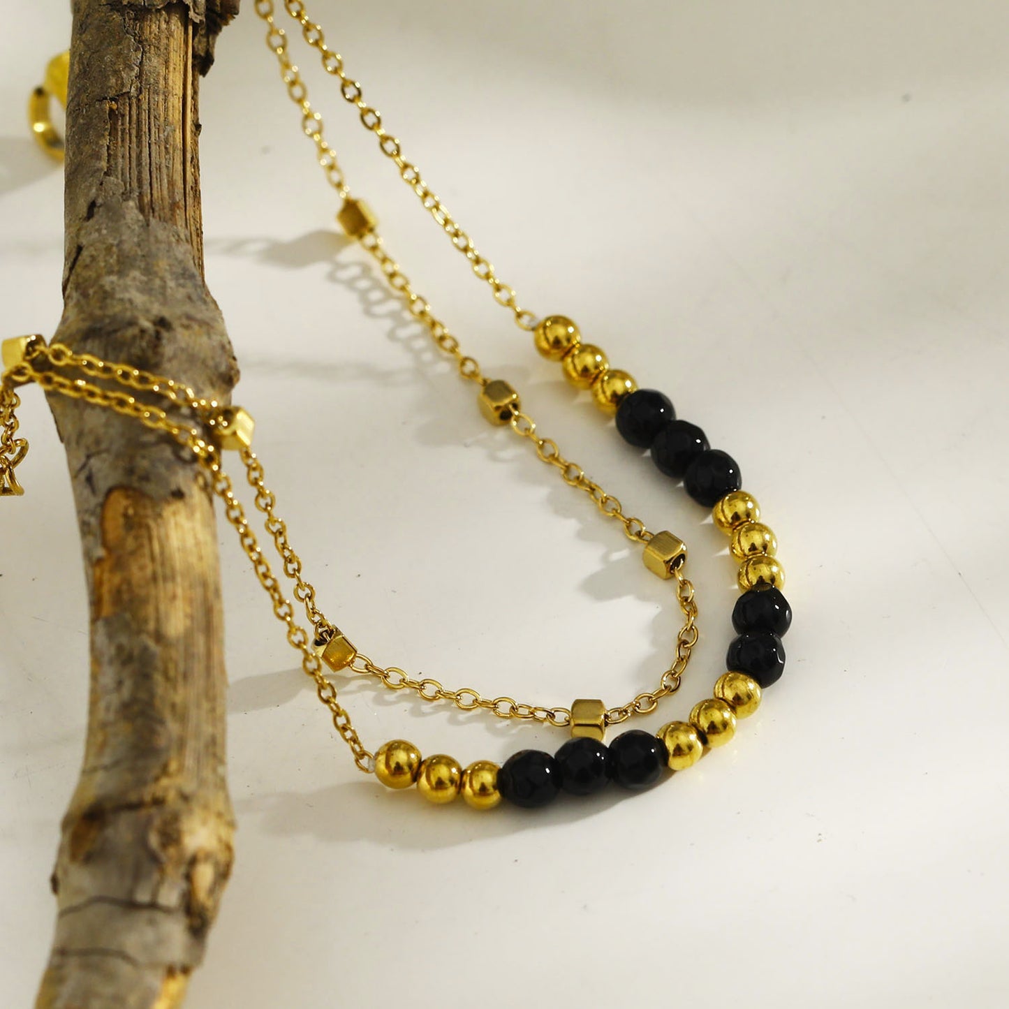 Hackney Nine HILDA Two-in-One Square Beads & Round Beads in Black & Gold Bracelet.