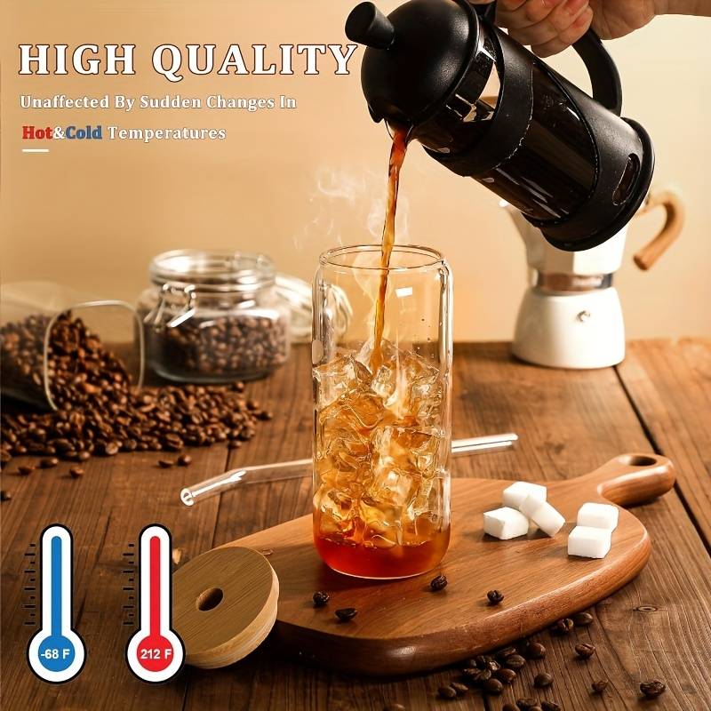 Tall Glass Water Bottle with Glass Straw, Bamboo Lid and Cleaning Brush