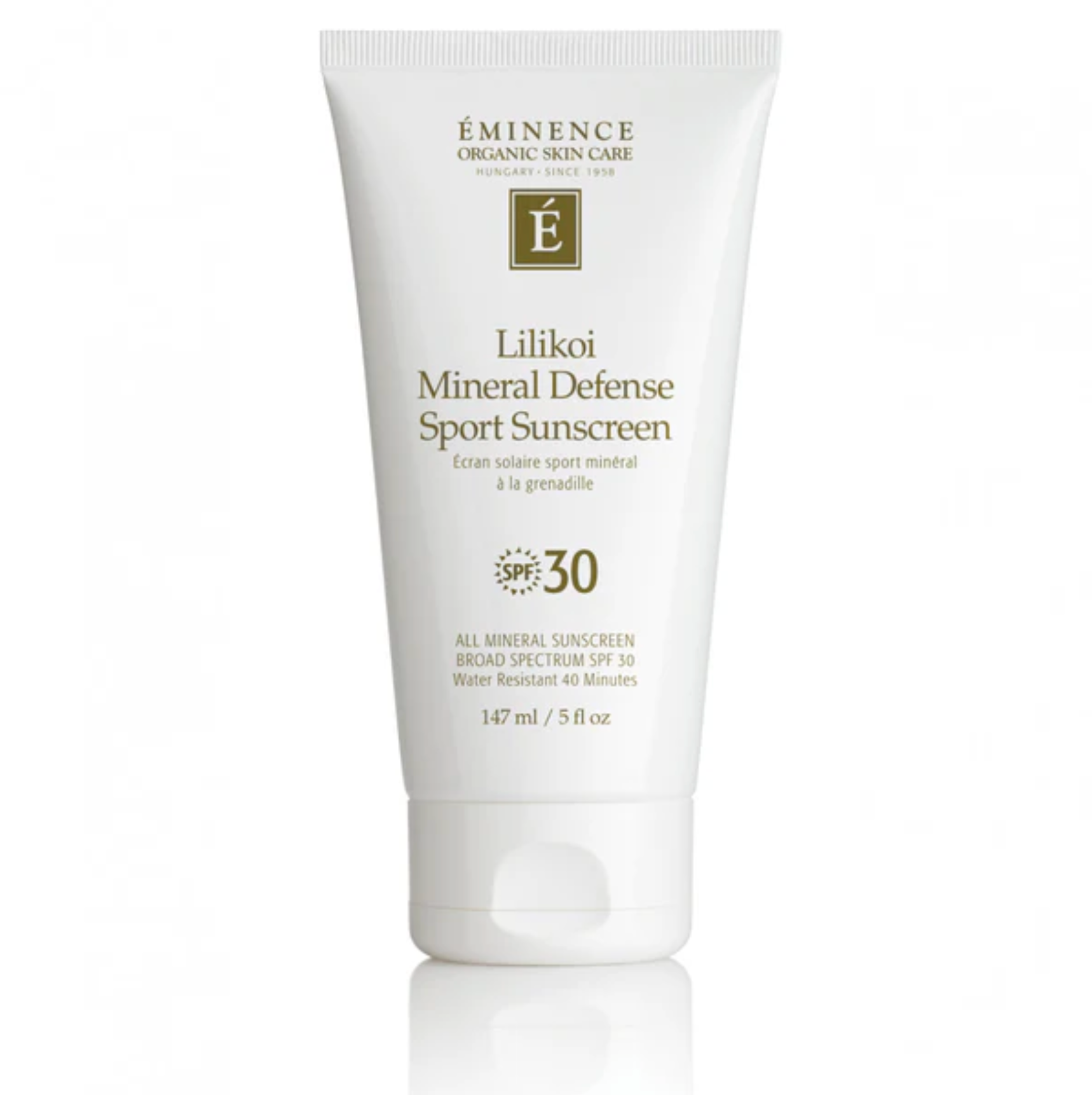 Eminence Lilikoi Mineral Defense Sport Sunscreen tube on a white background