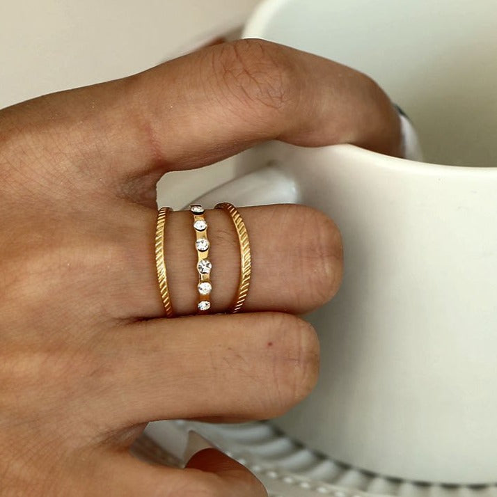 Hackney Nine AMALIA Triple Stacked Zirconia Embellished Gold Ring.
