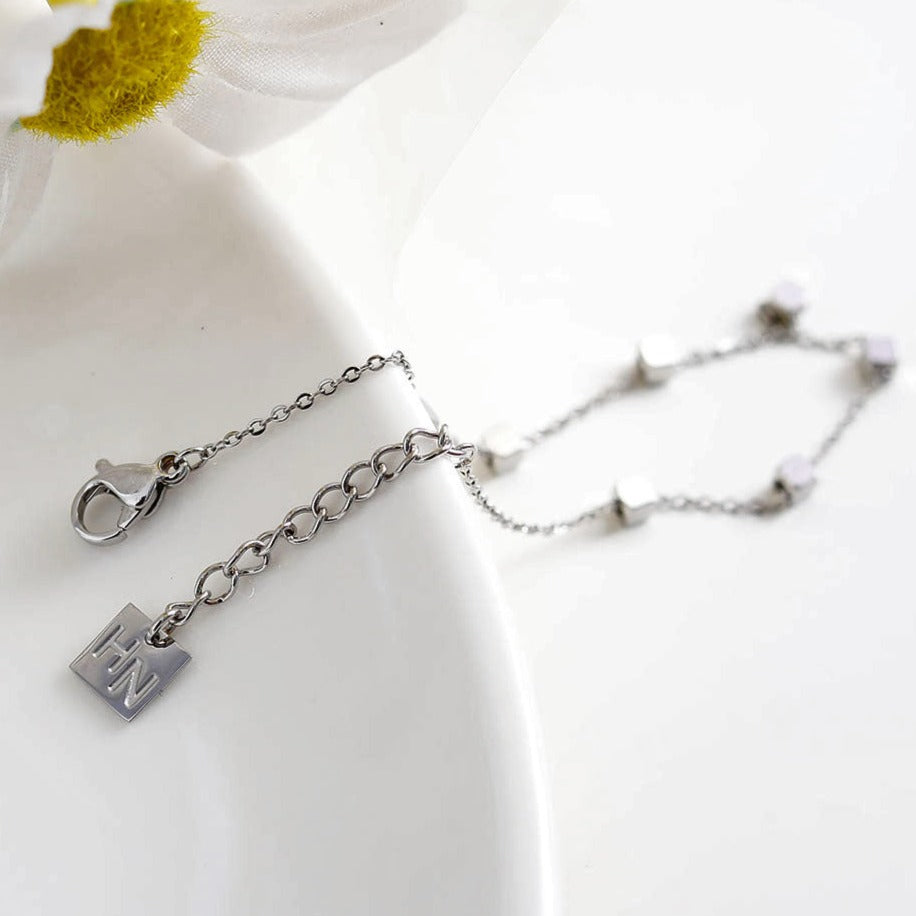 Hackney Nine DARBY Square Bead Silver Bracelet