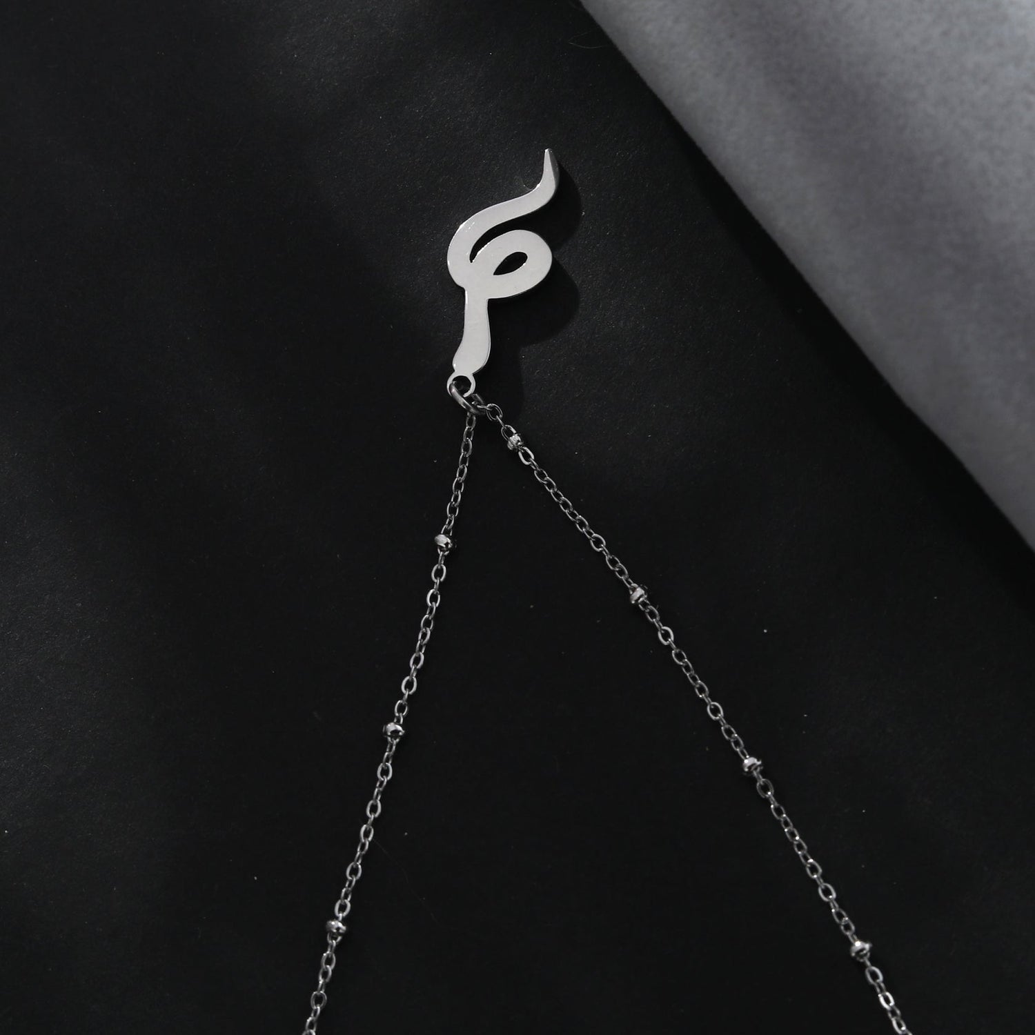 Hackney Nine RIHANNA Silver Beaded Chain Necklace with a Pavé Zirconia Serpent Pendant in Silver
