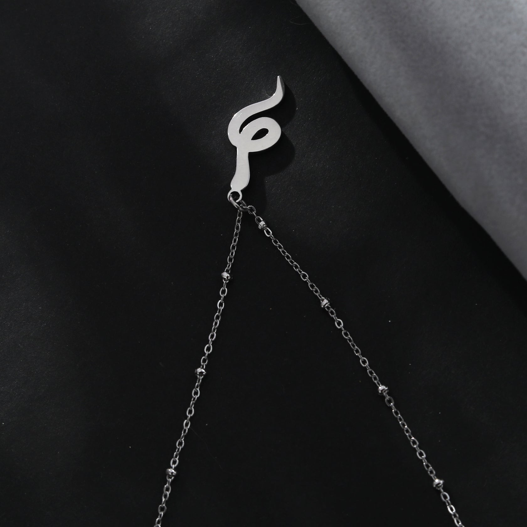 Hackney Nine RIHANNA Silver Beaded Chain Necklace with a Pavé Zirconia Serpent Pendant in Silver