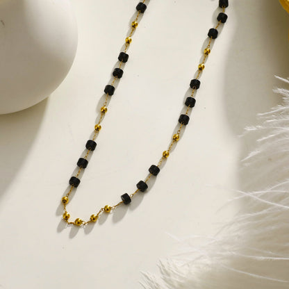 Hackney Nine SANTA CRUZ Black Onyx and Gold Beaded Chain Necklace