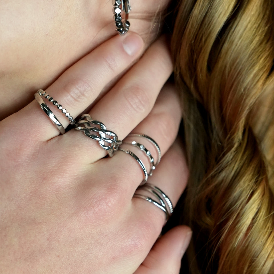 Hackney Nine TIFFANY Double Stacked Mini Beaded Silver Ring.